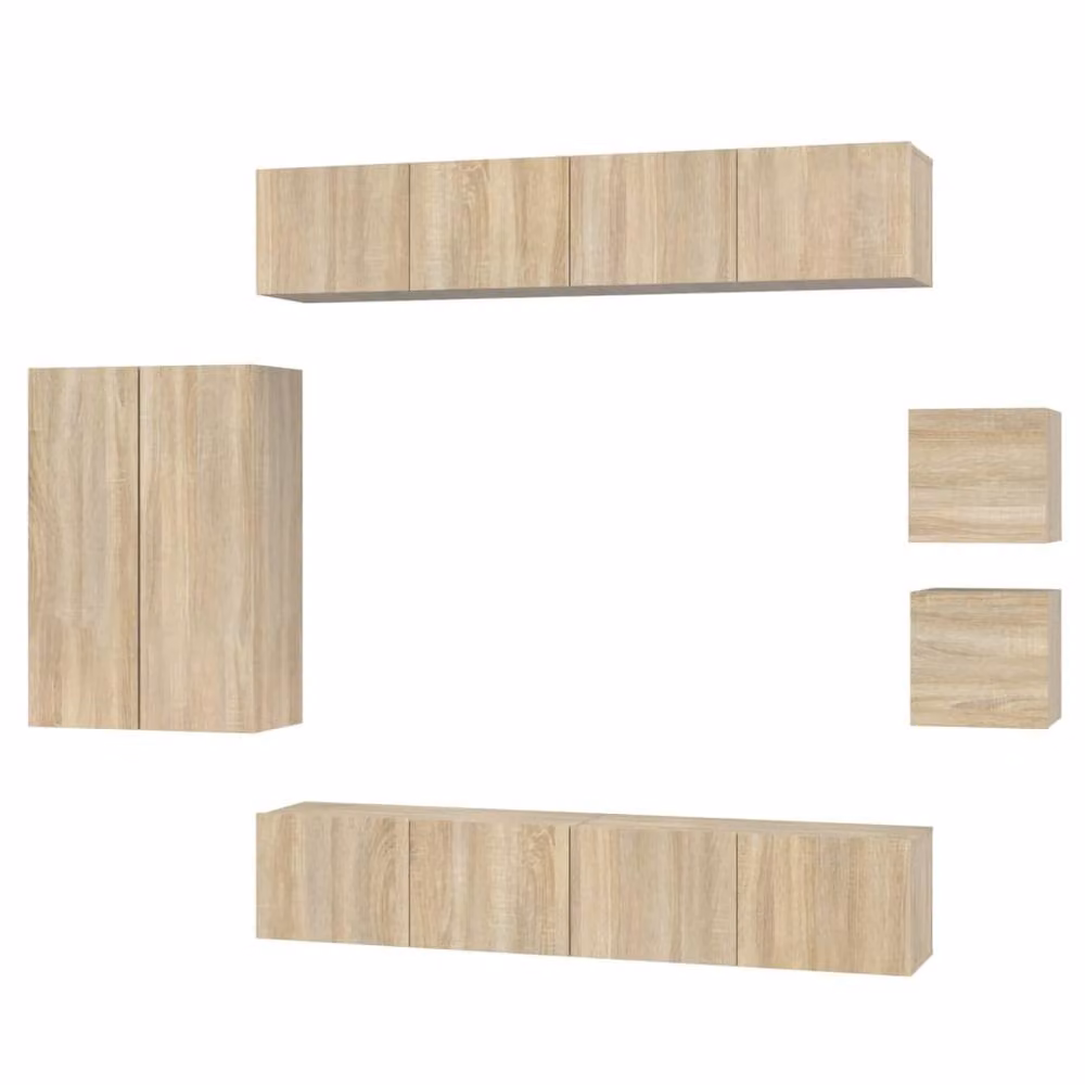 Berkfield Home Classic 8 Piece TV Cabinet Set in Sonoma Oak and Light Brown Engineered Wood – 2