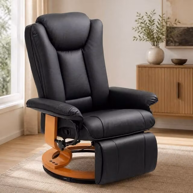 STILVORA Black Faux Leather Recliner Chair with Footrest and 360 Degree Swivel