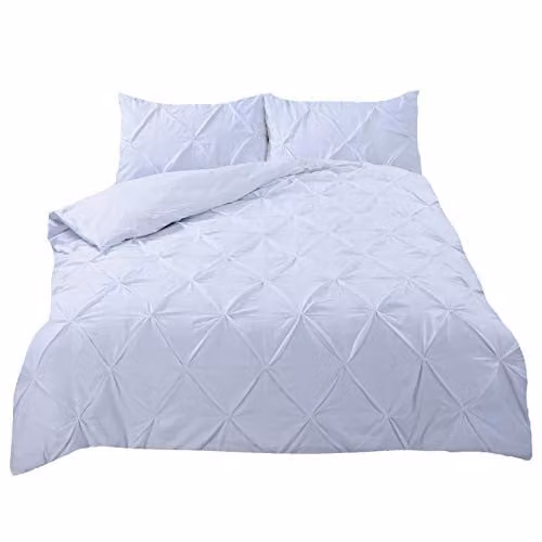 Highams Diamond Pintuck Duvet Cover and Pillowcase Set, White, W/D/H: 180 x 200 cm – 1