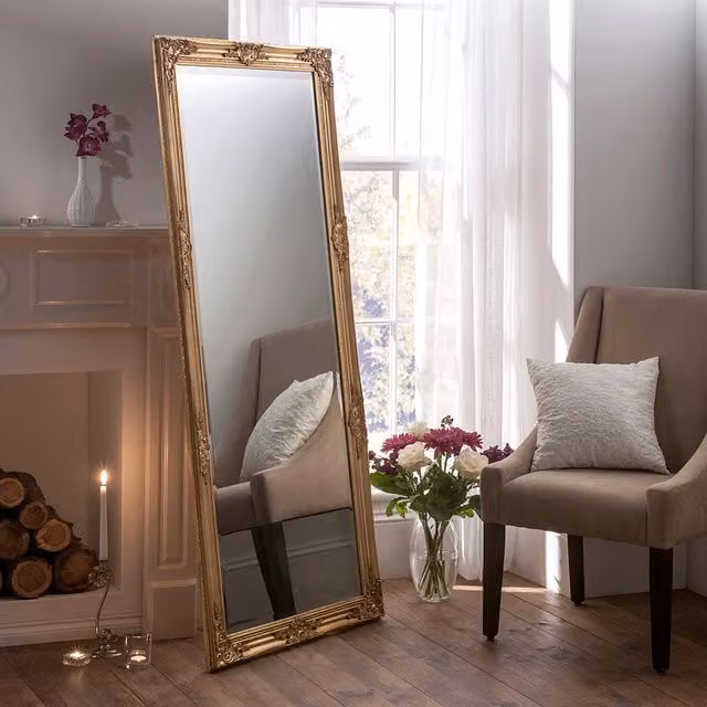 Yearn Mirrors Decorative Gold Full Length Rectangular Hanging Mirror, W: 74 cm, H: 163 cm