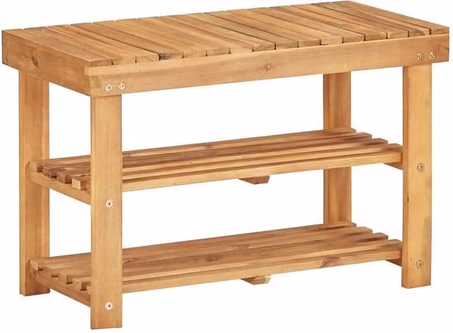 Berkfield Home Solid Acacia Wood Shoe Rack in Brown, W/D/H: 70 x 32 x 46 cm