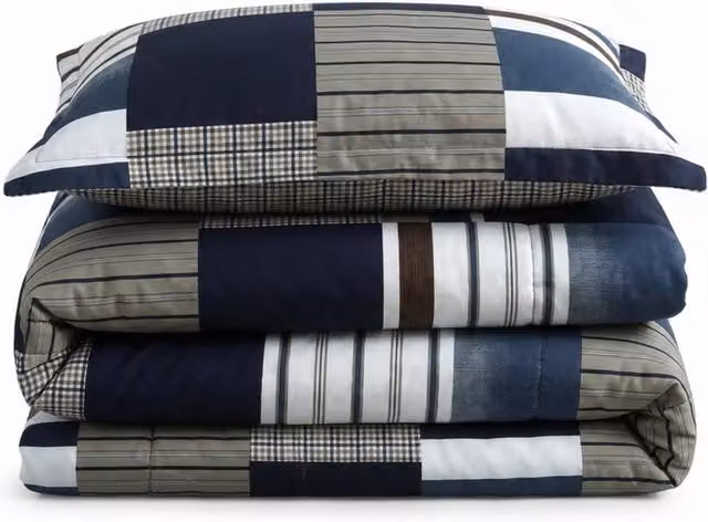 Velosso Blue Denim Patchwork Duvet Cover and Pillowcase Set, W/D/H: 140 x 200 cm and 90 x 200 cm
