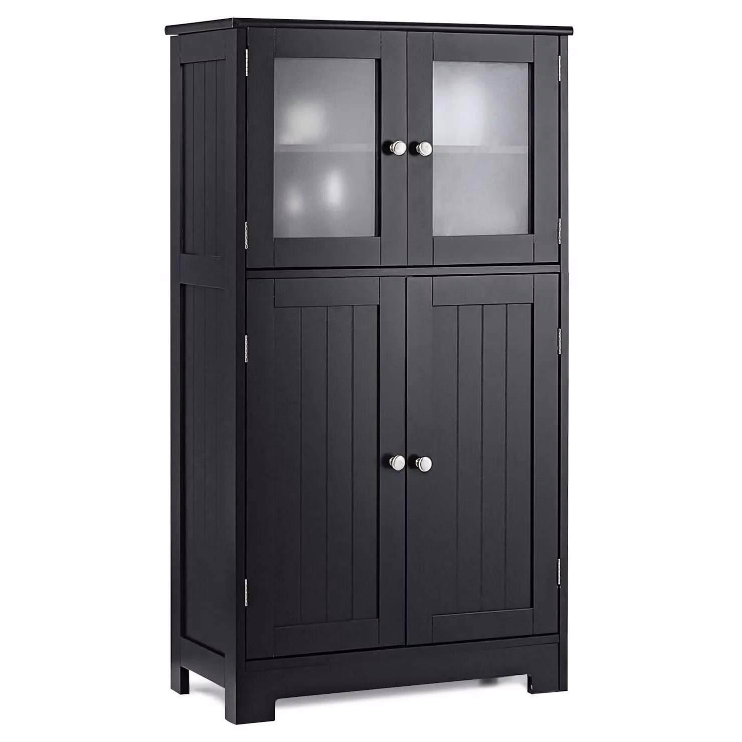Costway Black Freestanding Bathroom Floor Cabinet with 2 Tempered Glass Doors and Internal Shelves – 5