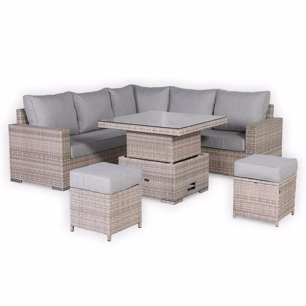 Furnishings For Less UK L-Shaped Outdoor Rattan Patio Sofa Set with Rising Table in Grey – 2