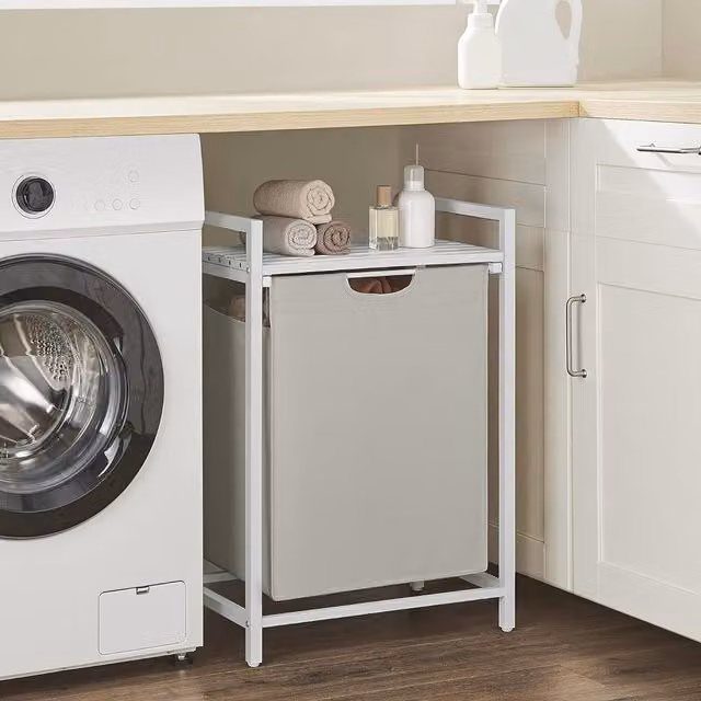 VASAGLE Large Laundry Basket with Shelf and Removable Liner in White