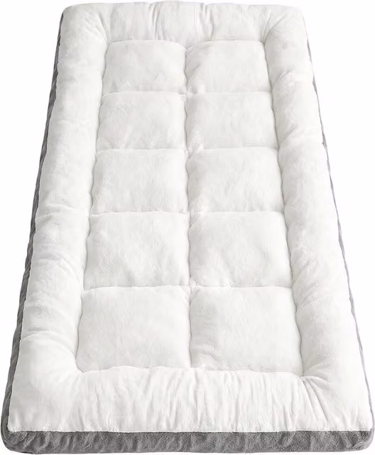 Livingandhome Plush Quilted Hollow Fibre Mattress Topper in White and Grey, W/D/H: 90 x 190 x 10 cm