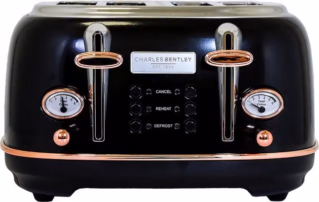 Charles Bentley 4 Slice Stainless Steel Toaster with Tray, Black