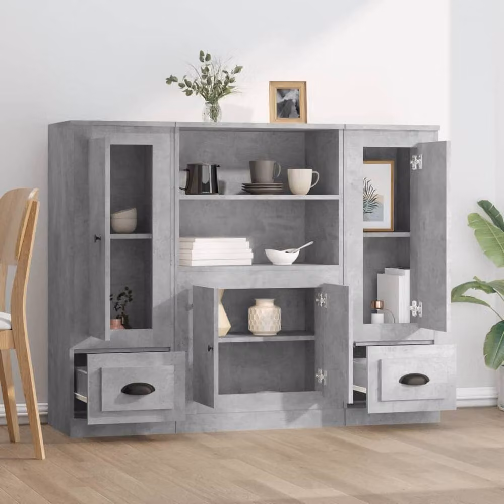 Berkfield Home Set of 3 Minimalist Tall Highboards in Matt Concrete Grey Engineered Wood – 2