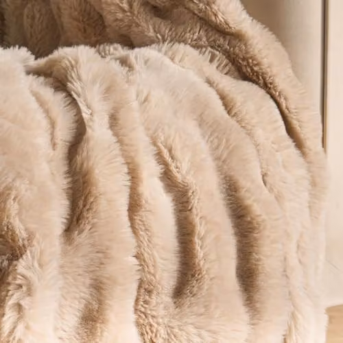 OHS Bubble Faux Fur Fleece Throw Blanket in Beige, W/D/H: 125 x 150 cm – 2