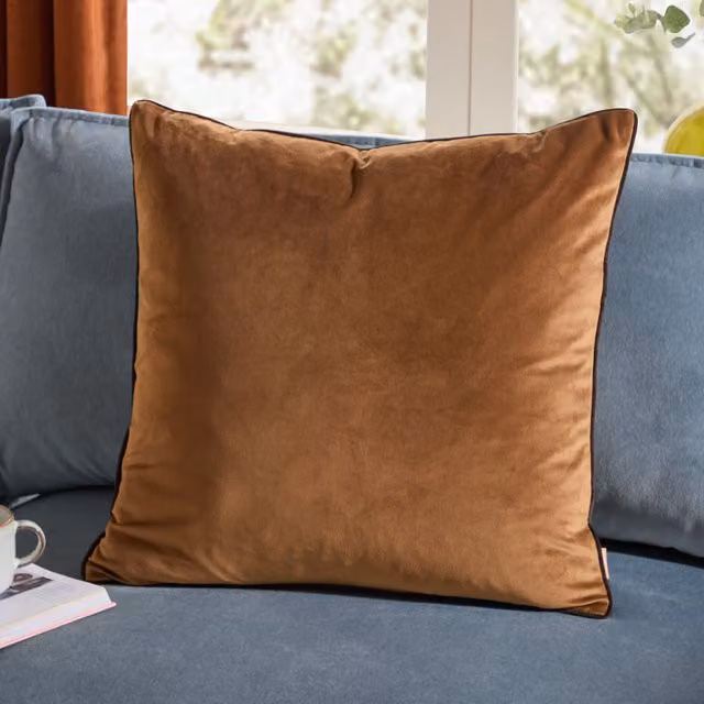 furn Meridian Velvet Piped Square Cushion in Bronze, W/D/H: 55 x 55 x 55 cm – 3