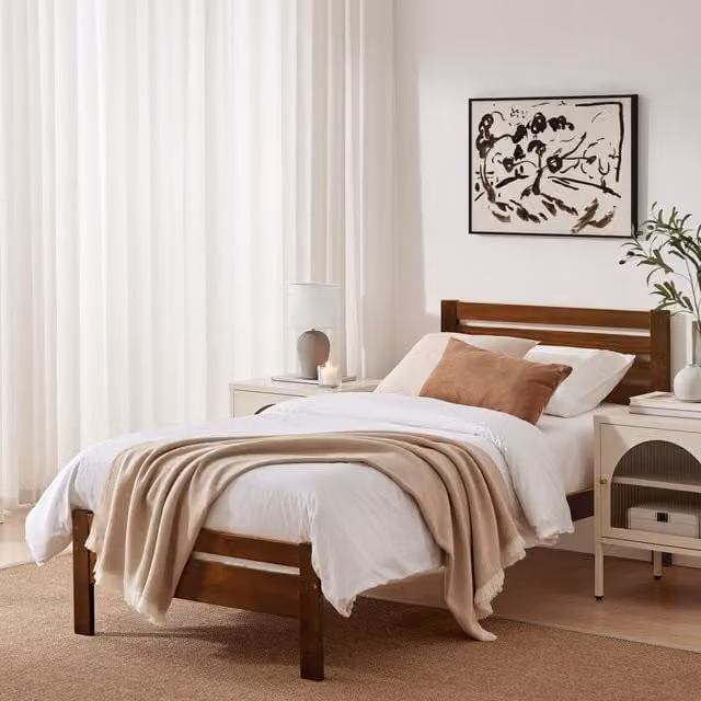 FurnitureboxUK Declan Single Bed Frame in Brown Lacquered Solid Pine – 1