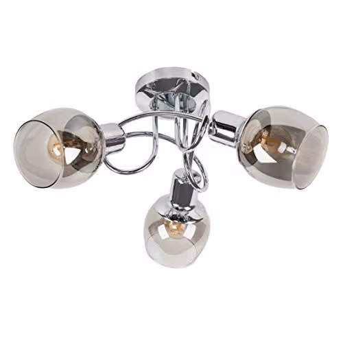 ValueLights Zarah Modern 3 Way Silver Chrome Ceiling Bar Light with Smoked Glass Shades – 1