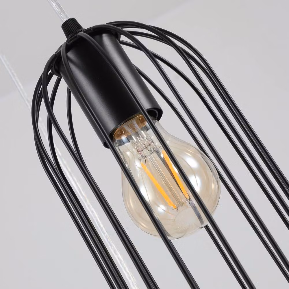 NIVOR Black Industrial Cluster Staircase Chandelier, Height Adjustable E27 Pendant Light for Hallways and Stairs – 6