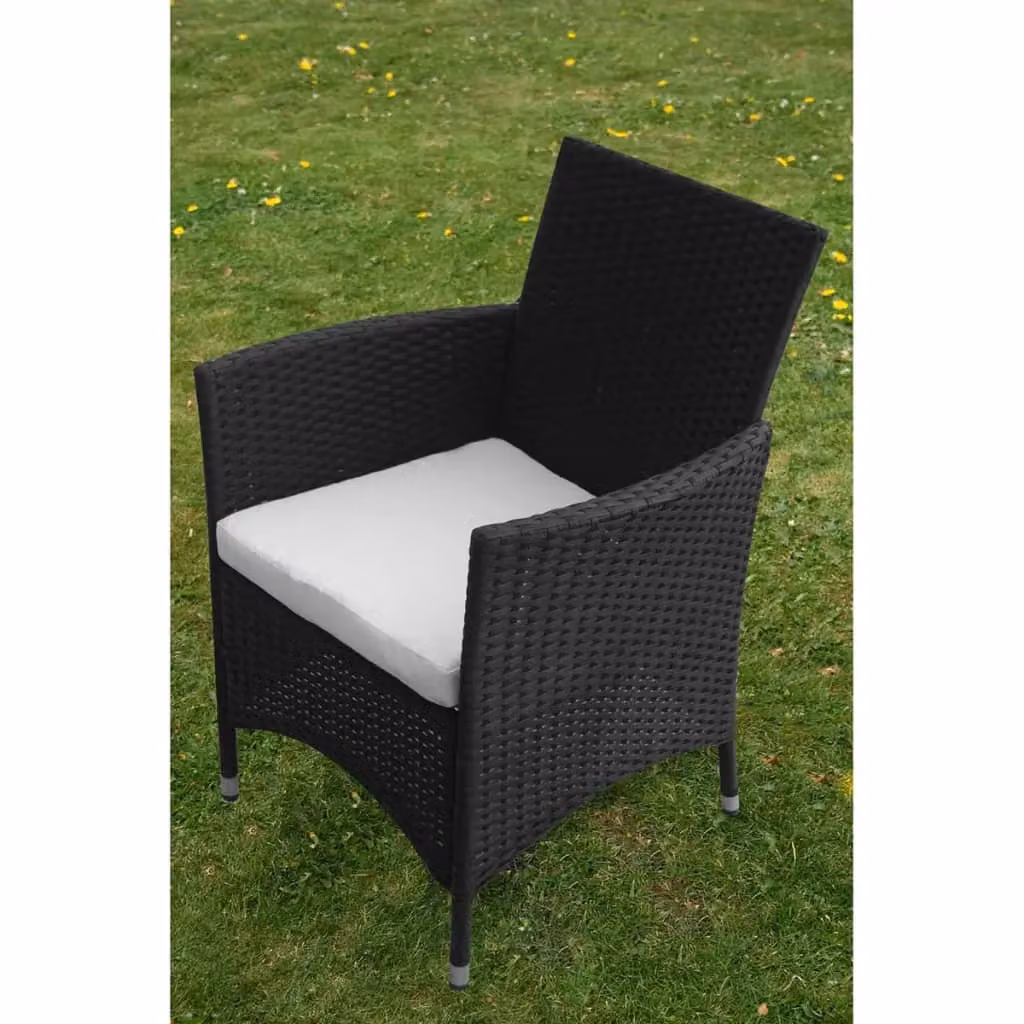 Berkfield Home 5 Piece Black Poly Rattan Outdoor Dining Set with Glass Top Table and Cushions – 3