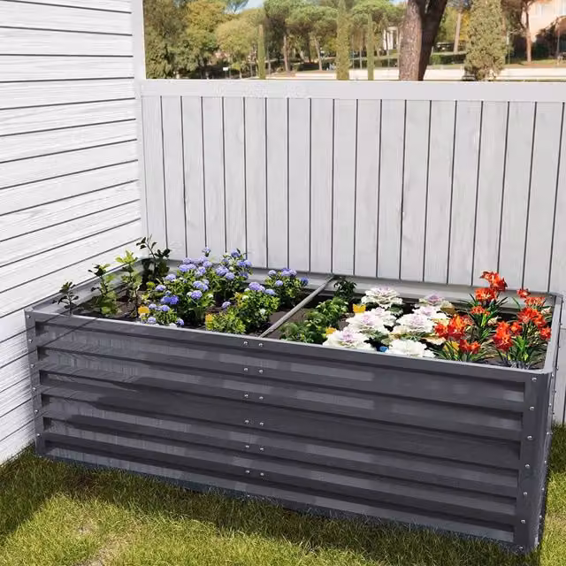 Breeins Grey Rectangular Metal Raised Garden Bed W/D/H: 180 x 90 x 57 cm