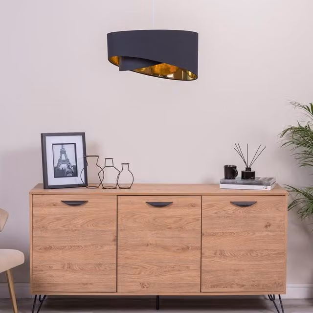 Trekan Modern Cylinder Fabric Ceiling Pendant Shade in Black and Gold/Brass