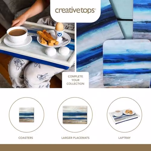 Creative Tops Set of 4 Blue and Grey Graphic Wooden Placemats with Cork Backing, W: 30 cm, D: 22.8 cm – 4