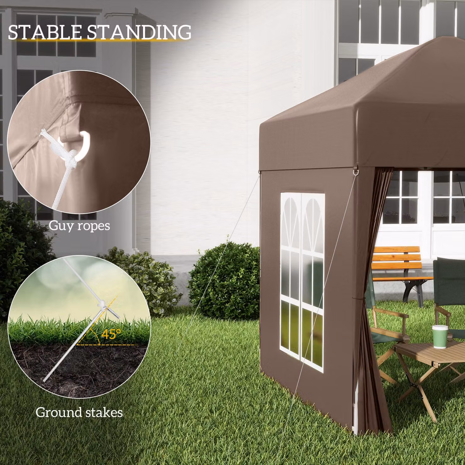 Outsunny Brown Pop Up Gazebo Party Tent Canopy Marquee with Steel Frame, W/D/H: 200 x 200 x 240 cm – 7