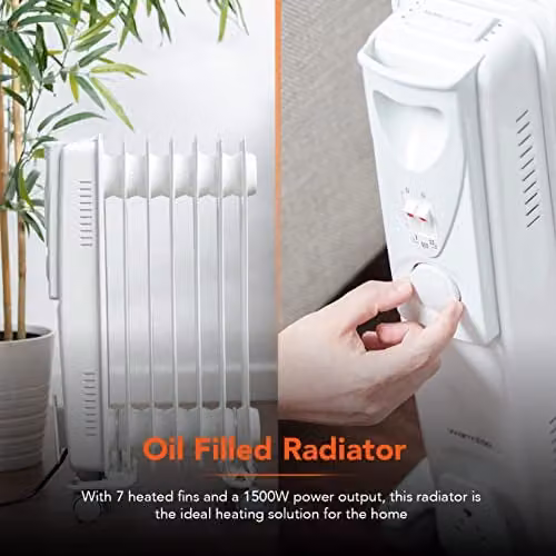 Warmlite 1500W Freestanding Oil Filled Radiator with Thermostat and Overheat Protection, White – 2