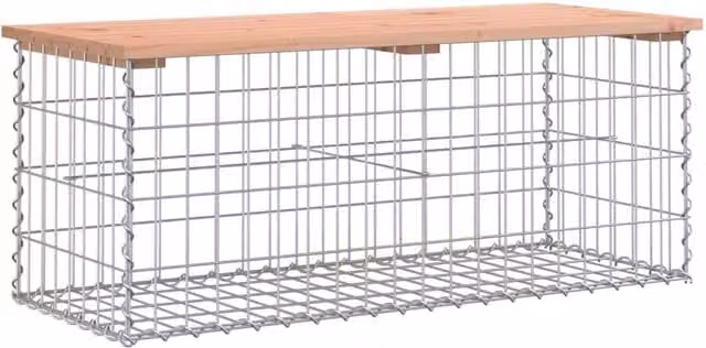 Berkfield Home Gabion Design Garden Bench in Brown Solid Douglas Wood, W/D/H: 103 x 44 x 42 cm