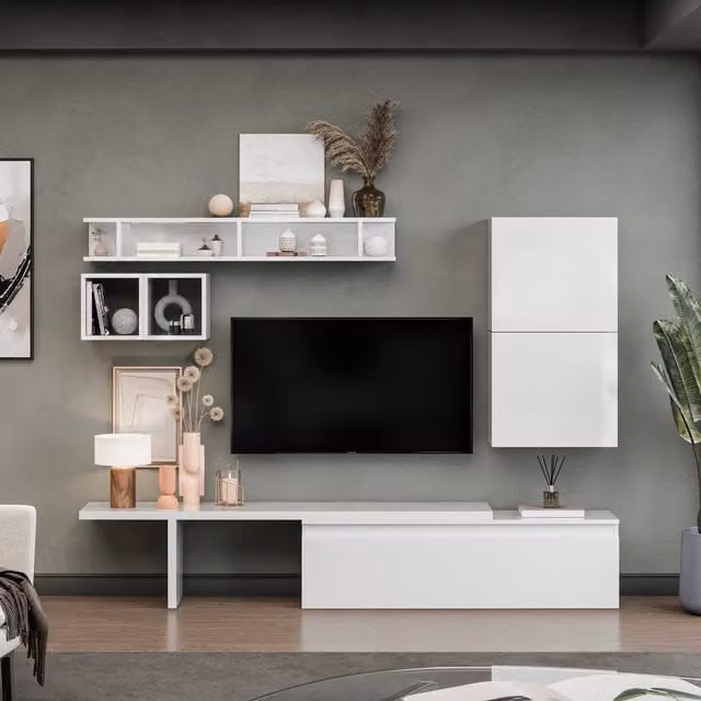 Decorotika Bergen Wall Mounted Entertainment Center in High Gloss White