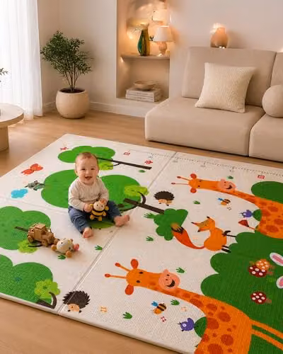 Kidoola Reversible Large Baby Play Mat in Neutral Multicolour, XPE Foam, W/D: 200 x 80 cm – 1
