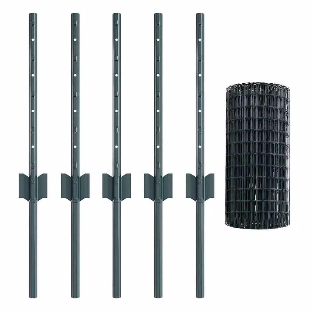 Berkfield Home Euro Fence with 5 U-Profile Posts, Green PVC-Coated Steel, W: 10 m, H: 0.4 m – 2