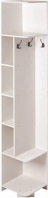 VOGREX 6-Tier Wooden Corner Tallboy Rack with Hooks in White, W/D/H: 30 x 30 x 180 cm