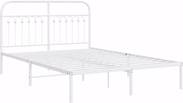 Berkfield Home Metal Bed Frame with Headboard, White, W/D/H: 140 x 190 x 100 cm