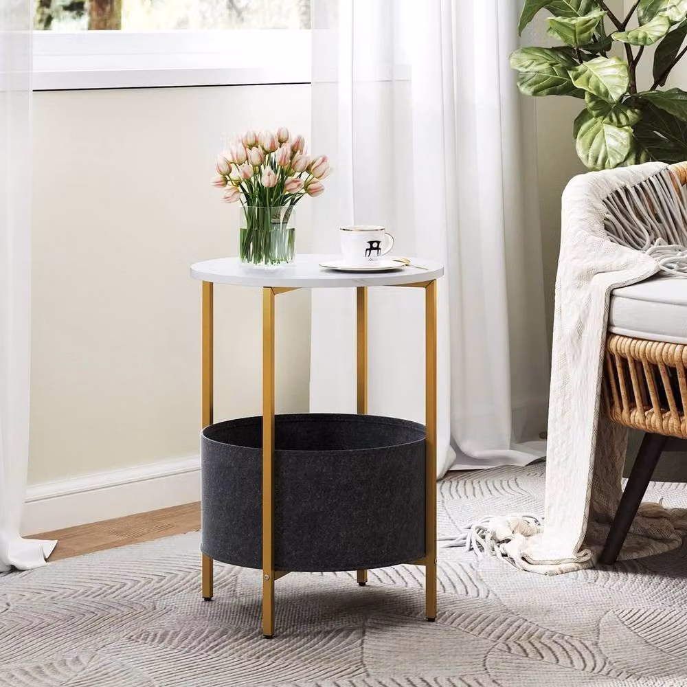 Kelvenix Round 2-Tier Metal Side Table in White – 4