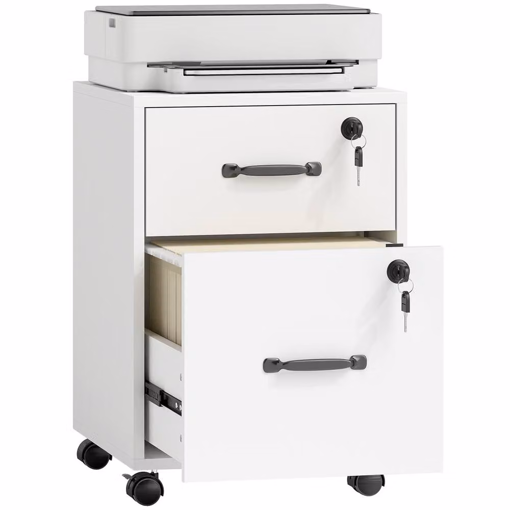 HOMCOM Roll File Cabinet with Drawer and Castors, White Letter Size Organiser – 2
