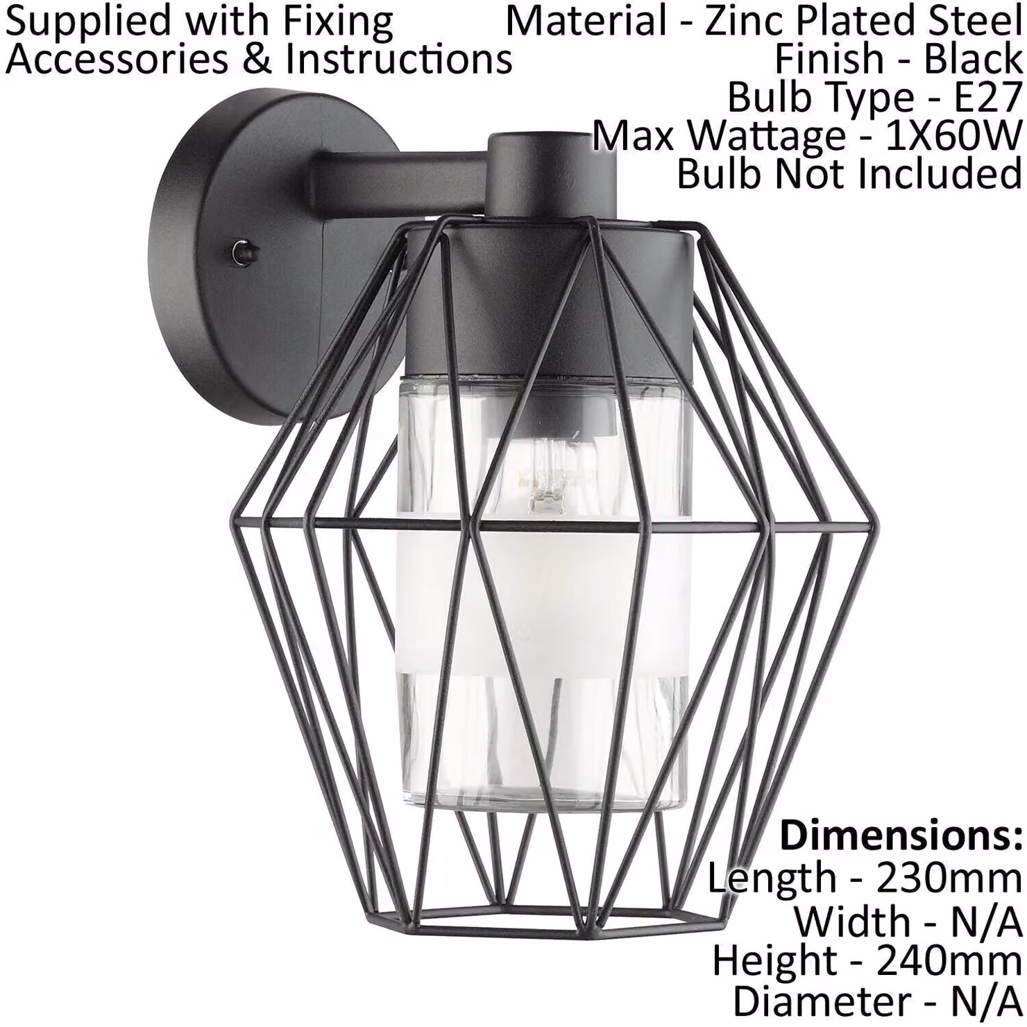 Loops IP44 Black Metal Industrial Outdoor Wall Light with Wire Cage Shade and E27 Bulb Holder – 2