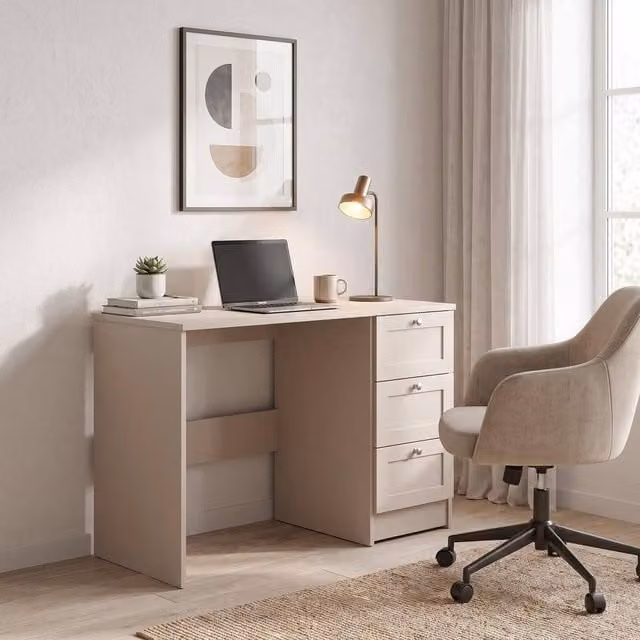 FWStyle Artus 3 Drawer Dressing Table and Makeup Vanity Desk in Beige