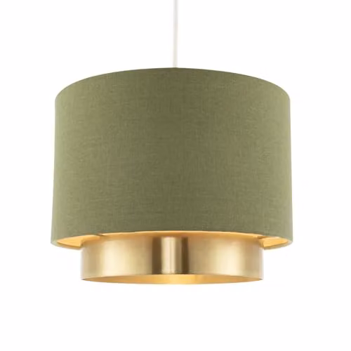 Happy Homewares Green Linen Fabric Cylinder Pendant Lamp Shade with Gold Metal Ring, W/D/H: 20 x 20 x 25 cm – 1