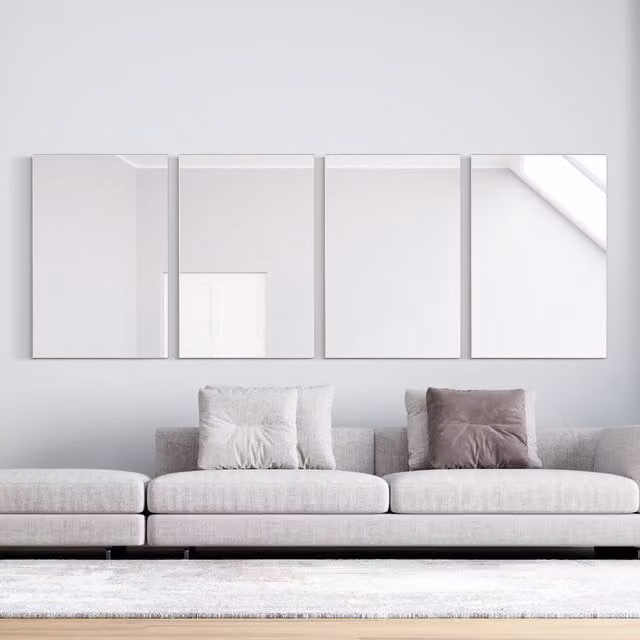 MirrorOutlet Set of 4 Modern Rectangular Wall Mirrors with Matt Silver Aluminium Frames