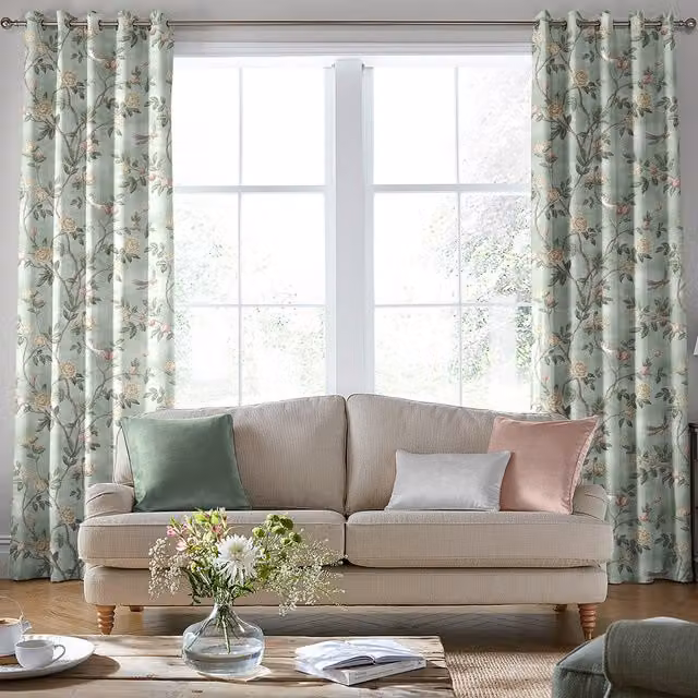 Laura Ashley Eglantine Made to Measure Blackout Floral Eyelet Curtain Panel in Smoke Green