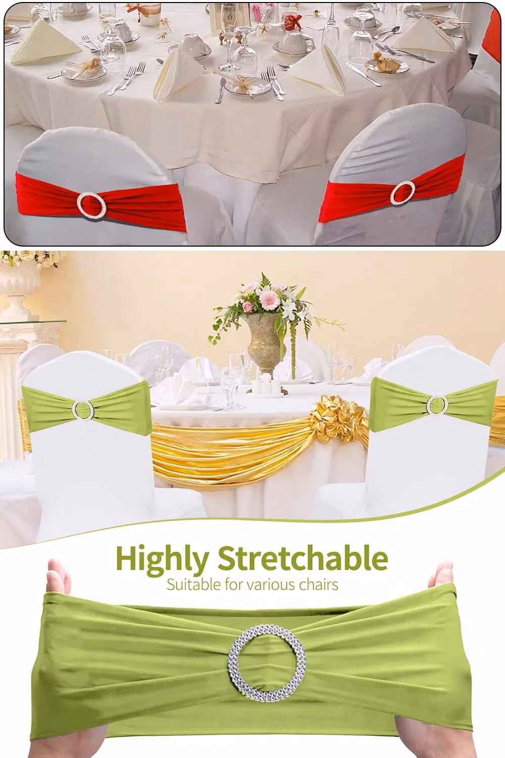 Neel Blue Spandex Dining Chair Cover Band with Slider Buckle in Green