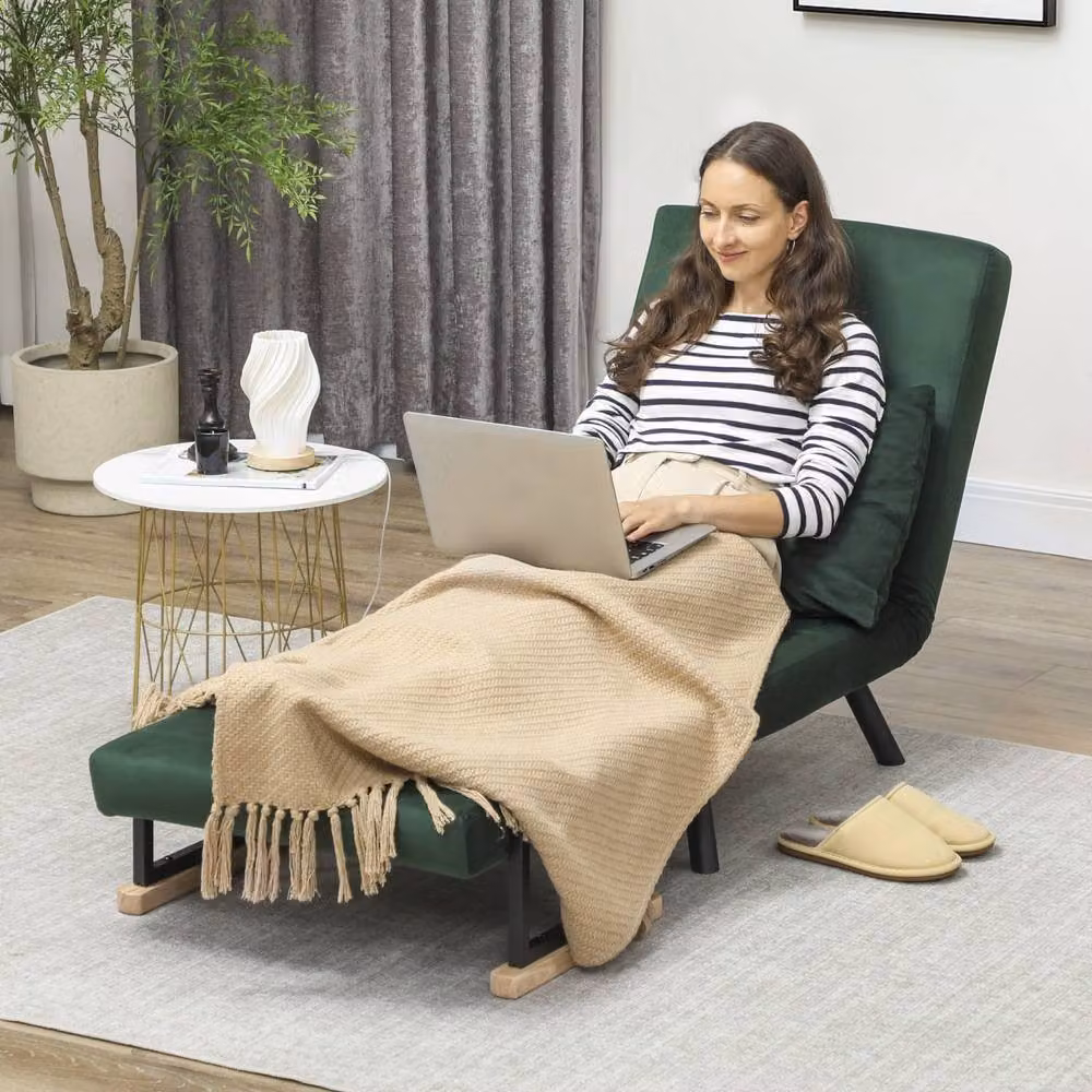 Wyld Haus Zifayo 4-in-1 Green Velvet Convertible Single Chair Bed with Armrests and Metal Frame – 8