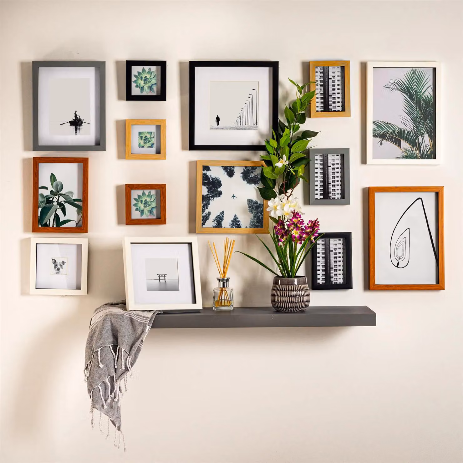Nicola Spring 5 Piece White 3D Shadow Box Photo Frame Set with Grey Mounts – 3