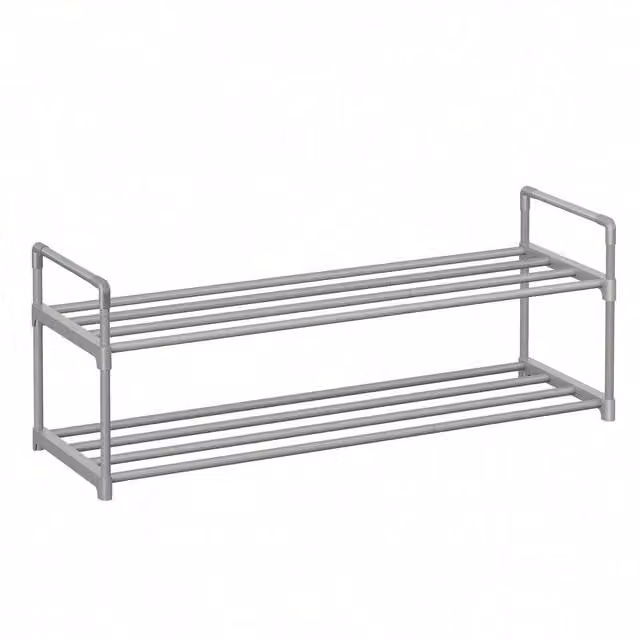 SONGMICS 2-Tier Metal Shoe Rack Storage Organiser, Grey