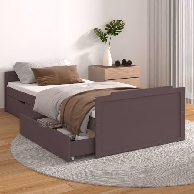 Berkfield Home Rustic Solid Wood Pine Bed Frame with Drawers, Dark Brown, W: 90 cm, D: 200 cm