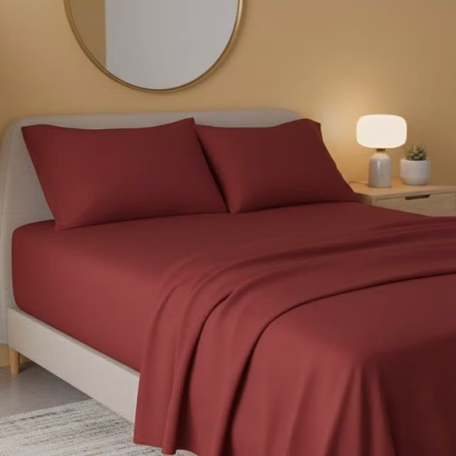 Snug City Red Flannelette Flat Sheet, Soft Brushed Cotton Bedding, W/D/H: 200 x 200 cm