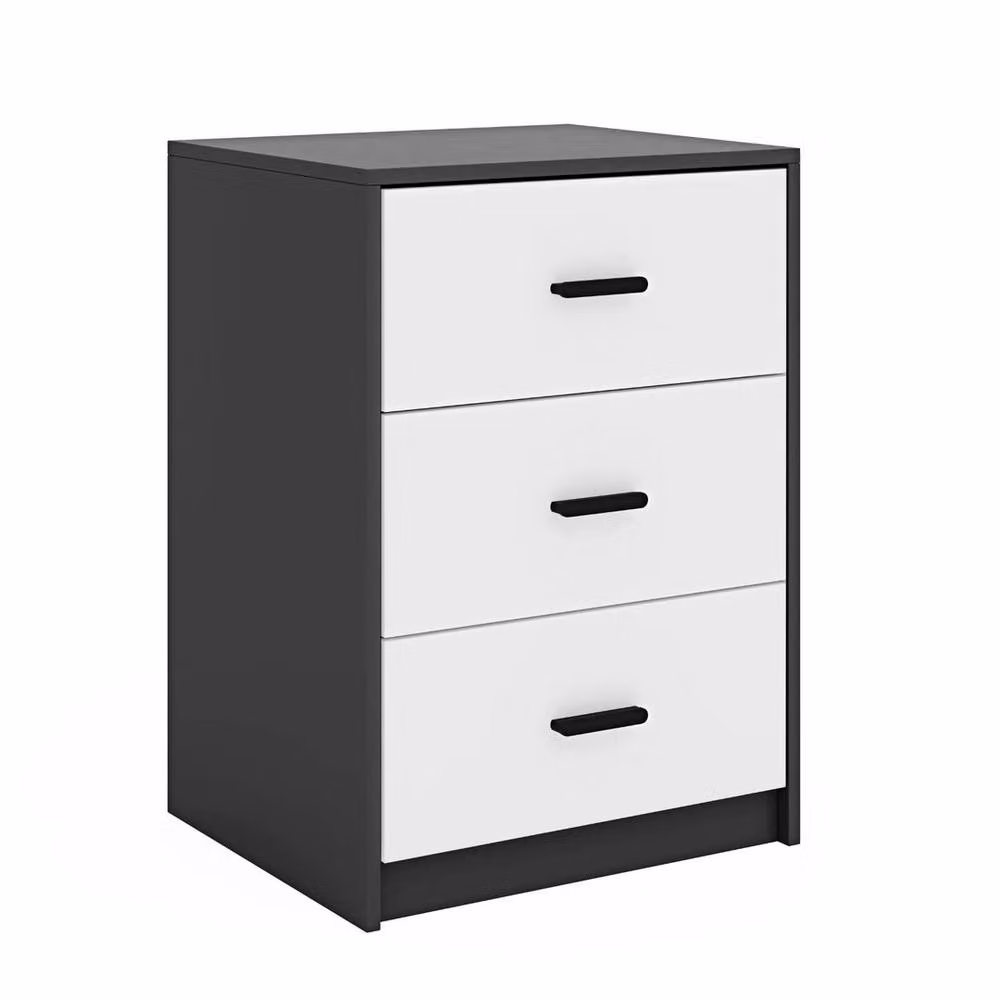 FORGEVIO Modern Bedroom Bedside Cabinet with Drawers, Black Carcass and White Drawers – 3
