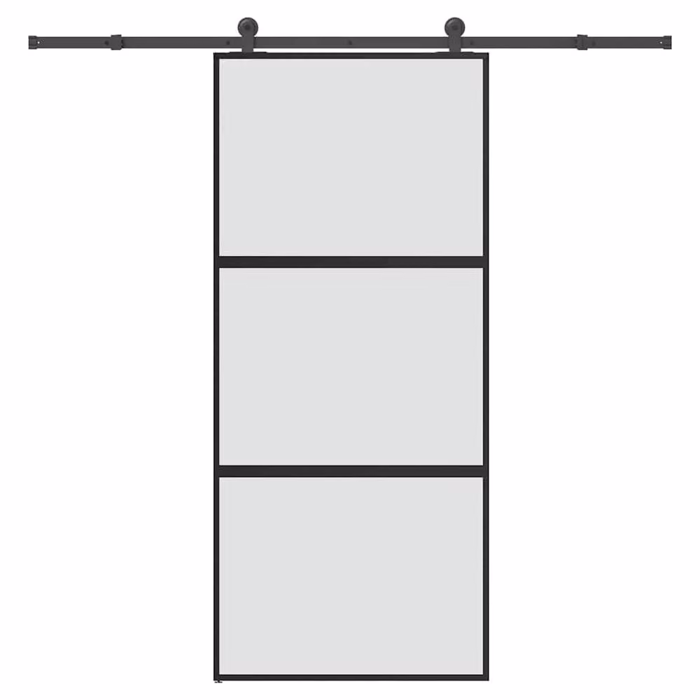 Berkfield Home Sliding Door with Hardware Set in Black, Tempered Glass and Aluminium, W: 90 cm, H: 205 cm – 1