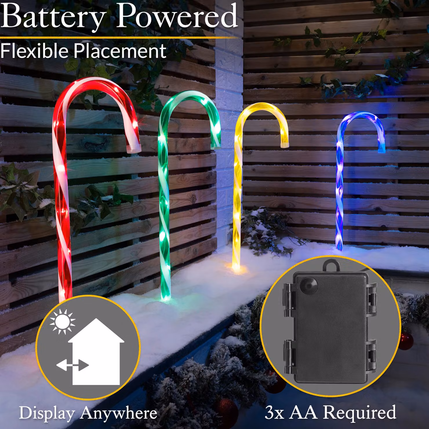 Christow Large Multi Coloured LED Candy Cane Christmas Pathway Lights, Battery Operated, Set of 4 – 3