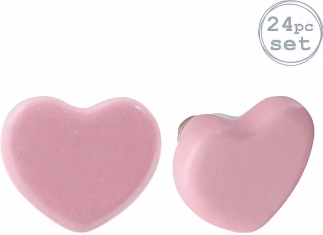 Nicola Spring Polished Ceramic Heart Design Cabinet Knobs, Pink, Pack of 24 – 1
