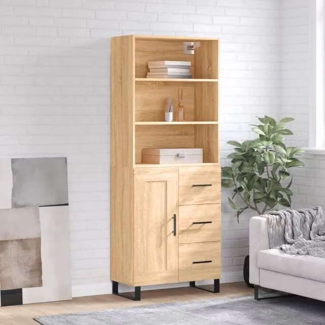 Berkfield Home Sonoma Oak Highboard in Brown, W/D/H: 69.5 x 34 x 180 cm – 1
