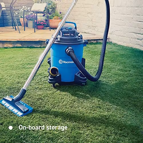 Vacmaster WD18 Wet & Dry Vacuum Cleaner in Blue with Garden Accessory Set and Artificial Grass Revitaliser Tool, 1250W, 18 Litre – 8