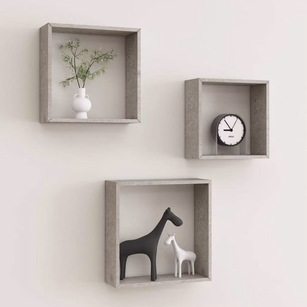 Berkfield Home Wall Mounted Cube Shelves, 3 Piece Set, Concrete Grey – 2