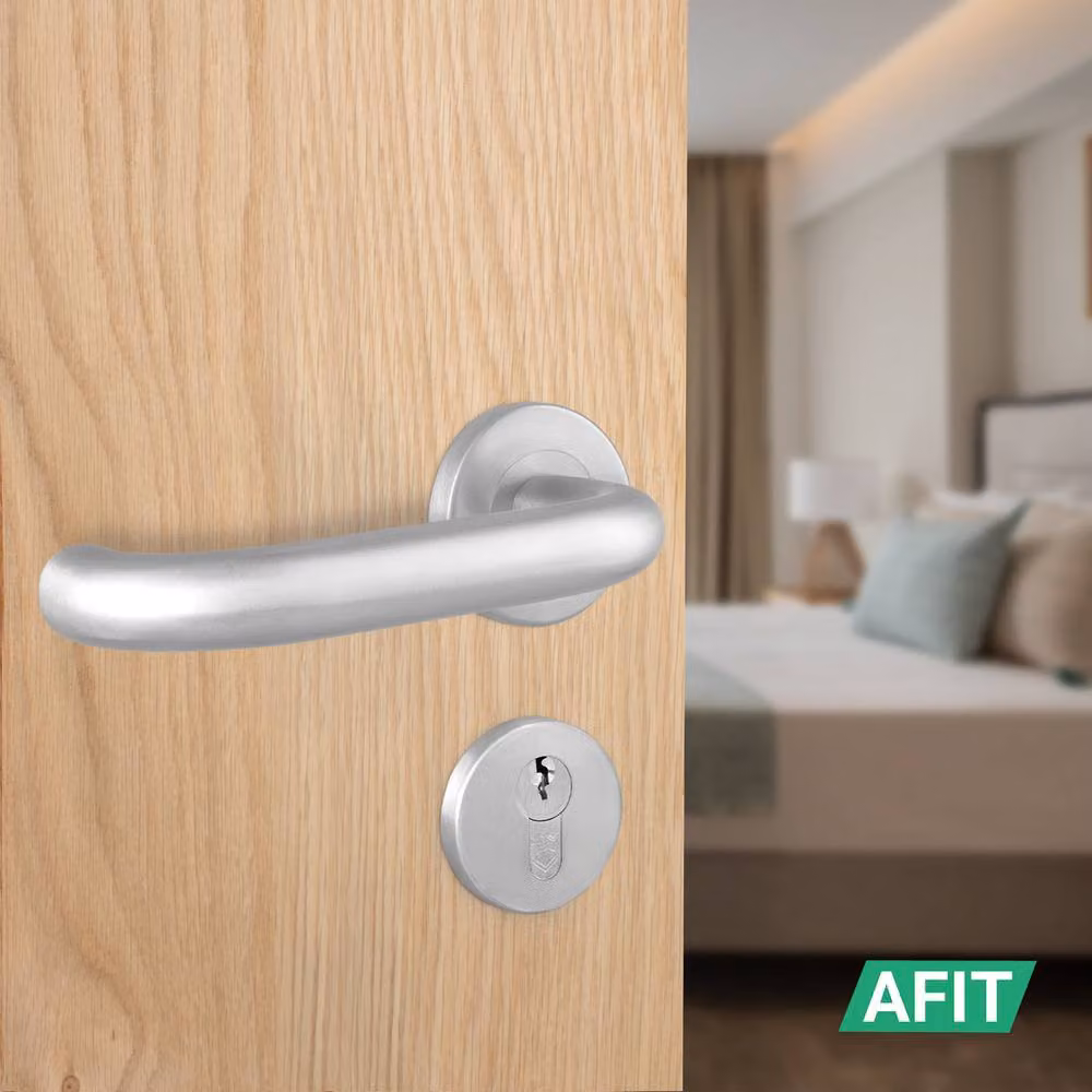 AFIT Satin Stainless Steel Return to Door Handles with Euro Double Cylinder Hinges in Silver, 150 x 150 mm – 4